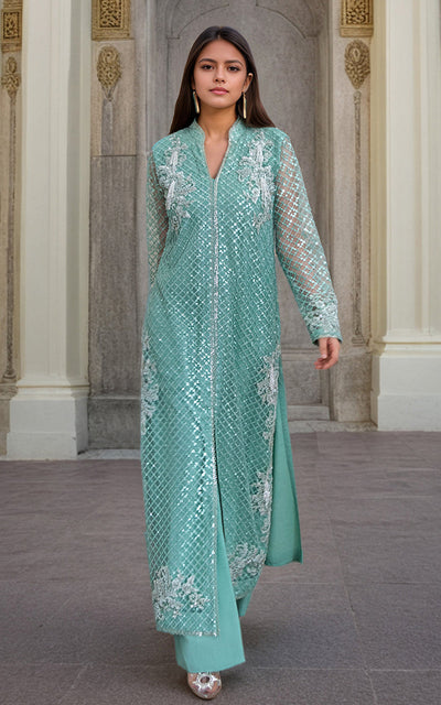 Threads and Motifs | Formal Dresses 25 | Net Embroidered Jacket With Trouser -  Threads and Motifs Ladies Clothes - Original Designer Dress - House of Maryam