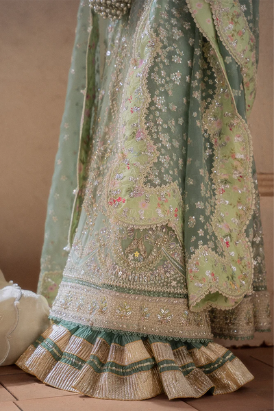Suffuse Nirvelle turquoise green organza angrakha and gharara, photo 5
