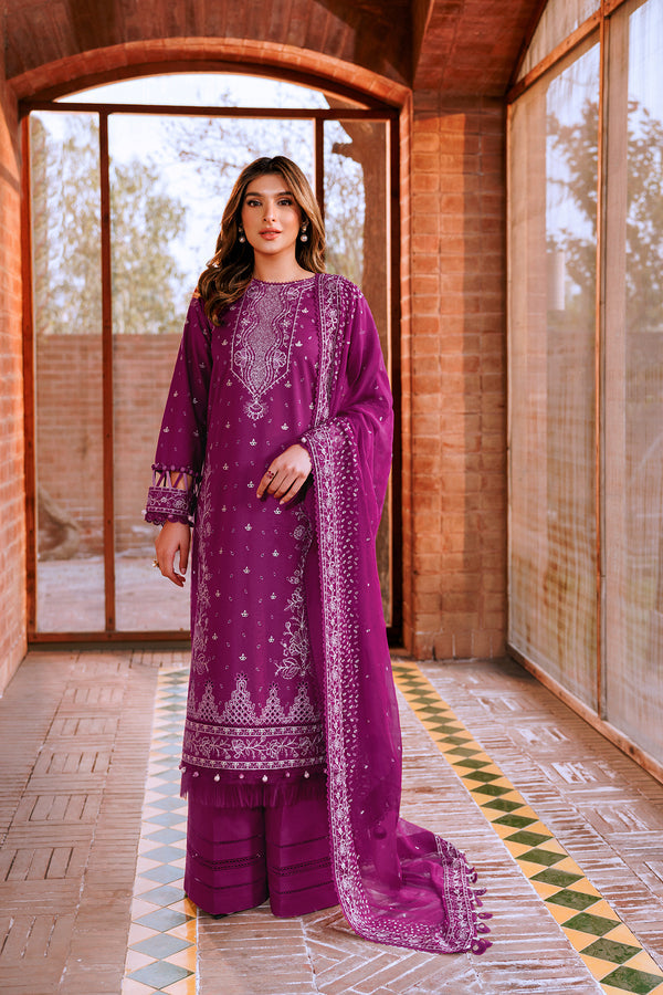 Farasha | Dastoor Embroidered Lawn SS24 | TEMPTING BERY