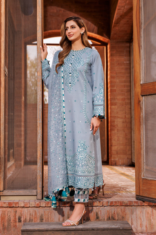 Farasha | Dastoor Embroidered Lawn SS24 | BERYL GREY