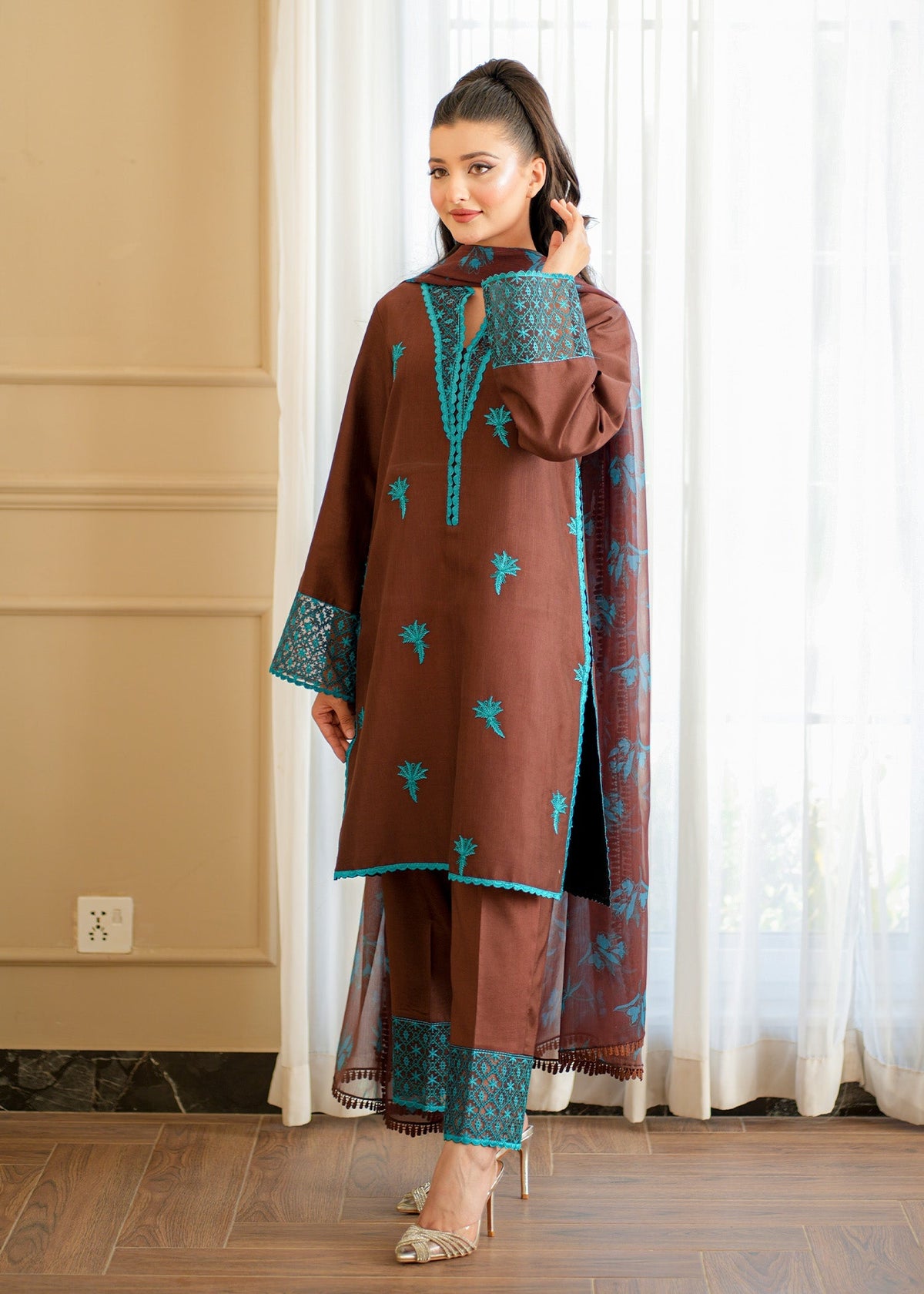 Fozia Khalid | Silk Spire | COCOA -  Fozia Khalid Ladies Clothes - Original Designer Dress - House of Maryam