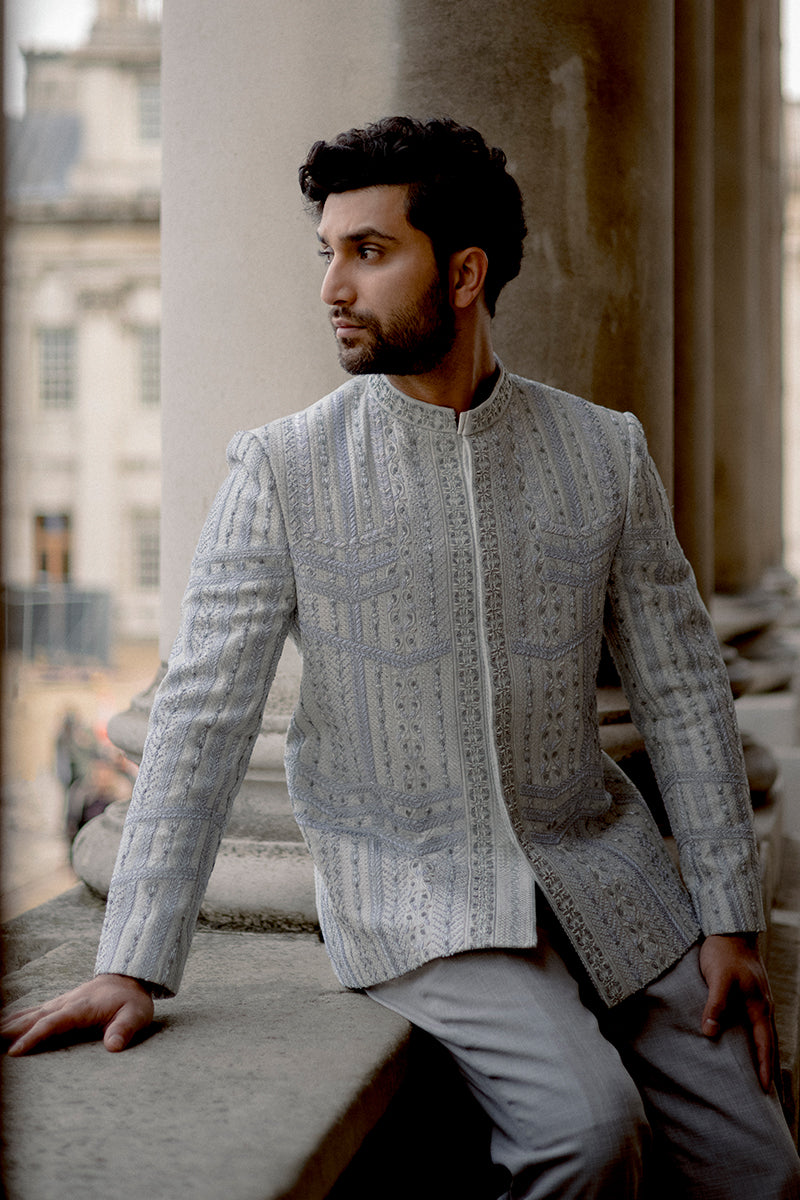 Republic By Omar Farooq | Couture Prince Coat | Self Woven Jacquard Prince Coat -  Republic by Omar Farooq Couture Prince Coat - Original Designer Dress - House of Maryam