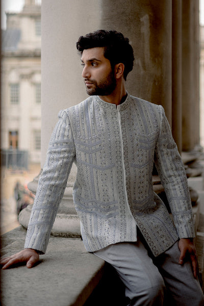 Republic By Omar Farooq | Couture Prince Coat | Self Woven Jacquard Prince Coat -  Republic by Omar Farooq Couture Prince Coat - Original Designer Dress - House of Maryam