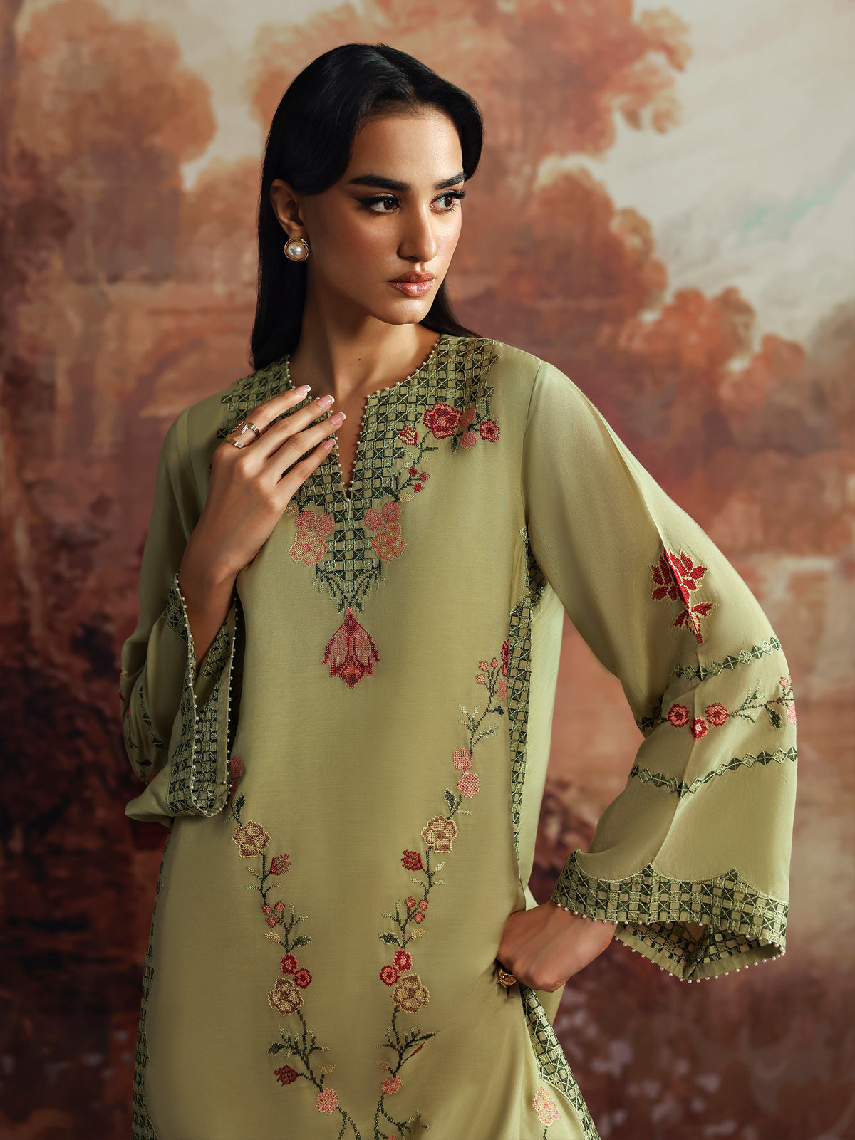 Caia | Embroidered Edit | Olive Bloom, image 3