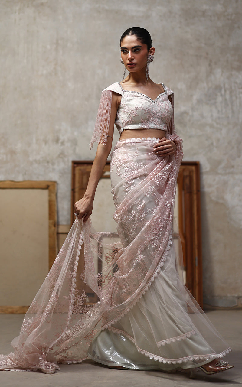 Threads and Motifs | Formal Dresses 25 | Net Embroidered Blouse And Saree -  Threads and Motifs Ladies Clothes - Original Designer Dress - House of Maryam