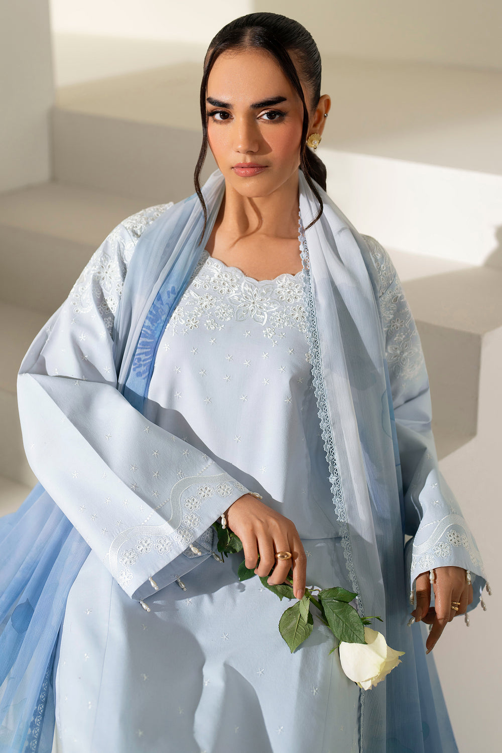 Farasha | Summer Weaves Embroidered Lawn | Pine Blue-8