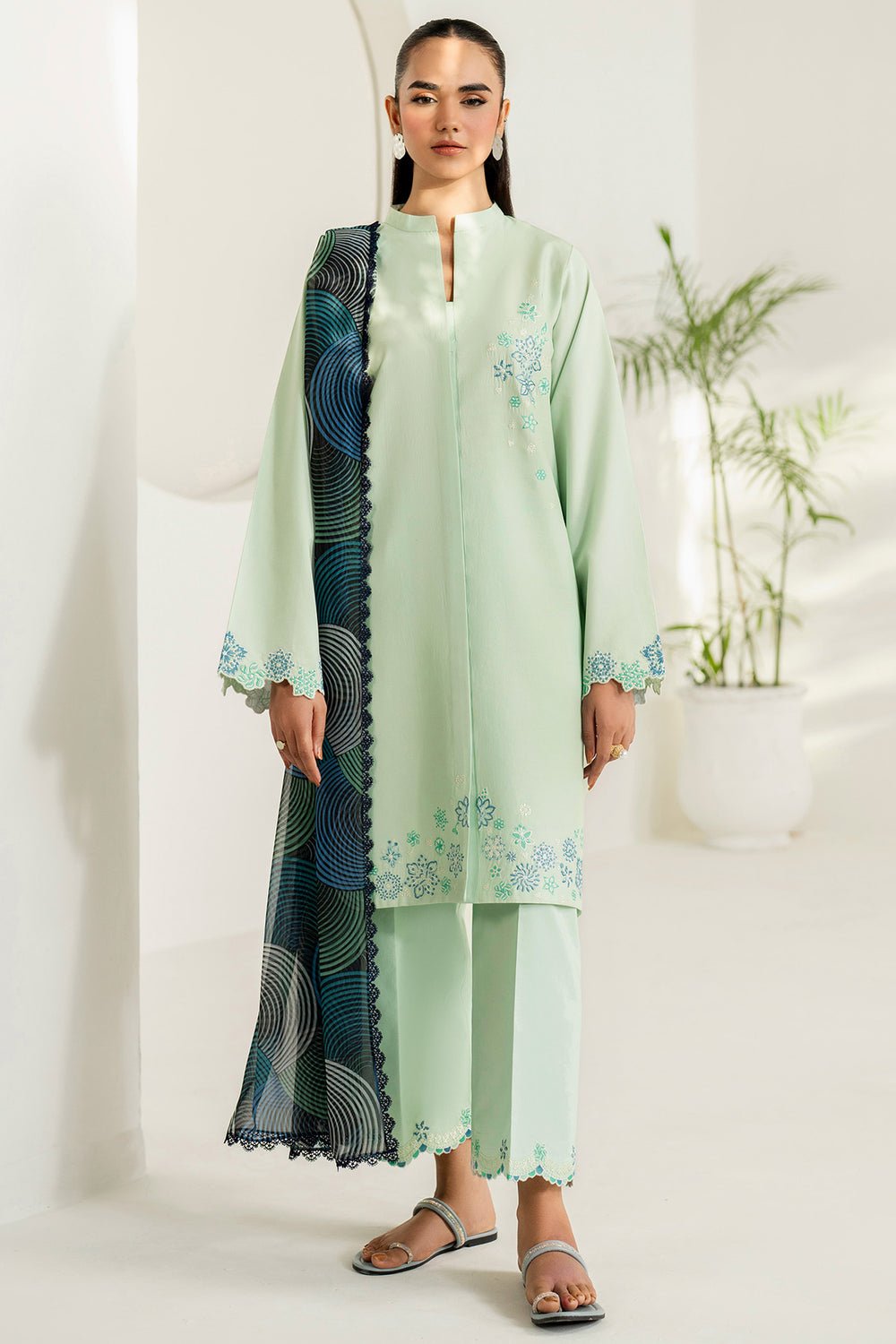 Farasha | Thread Lines Embroidered | Green Meadow -  Farasha Ladies Clothes - Original Designer Dress - House of Maryam