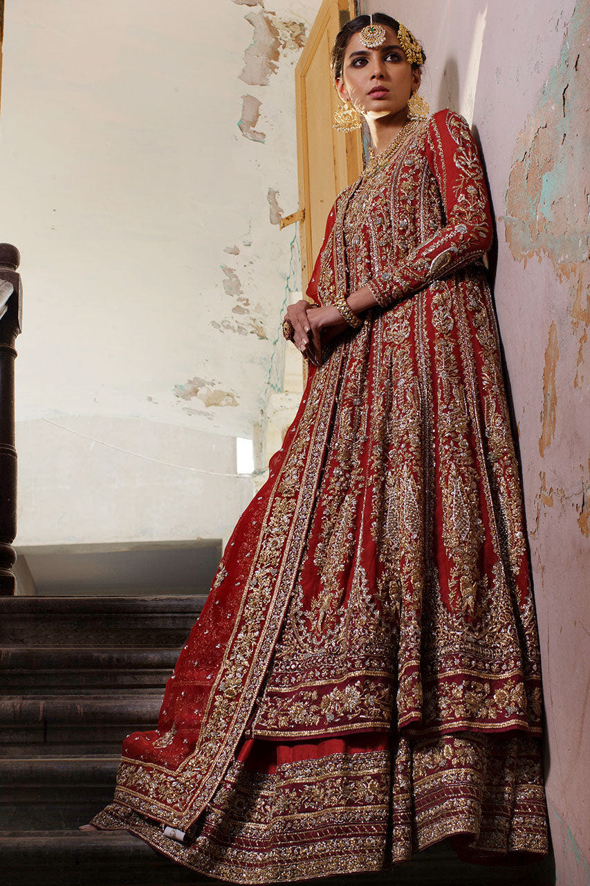 Nida Azwer | Hazaribagh Heirlooms | Uf-0320-Br-K-10-Red -  Nida Azwer Bridals - Original Designer Dress - House of Maryam