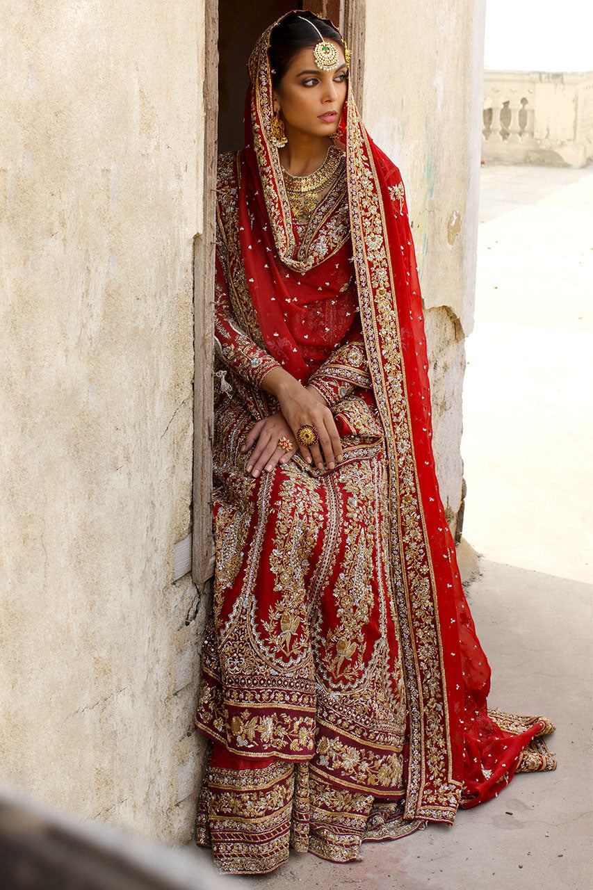 Nida Azwer | Hazaribagh Heirlooms | Uf-0320-Br-K-10-Red -  Nida Azwer Bridals - Original Designer Dress - House of Maryam