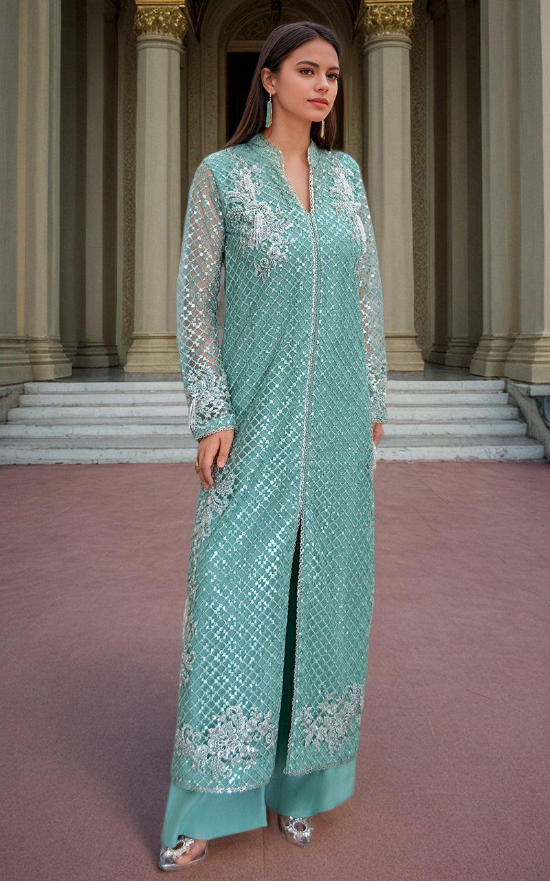 Threads and Motifs | Formal Dresses 25 | Net Embroidered Jacket With Trouser -  Threads and Motifs Ladies Clothes - Original Designer Dress - House of Maryam