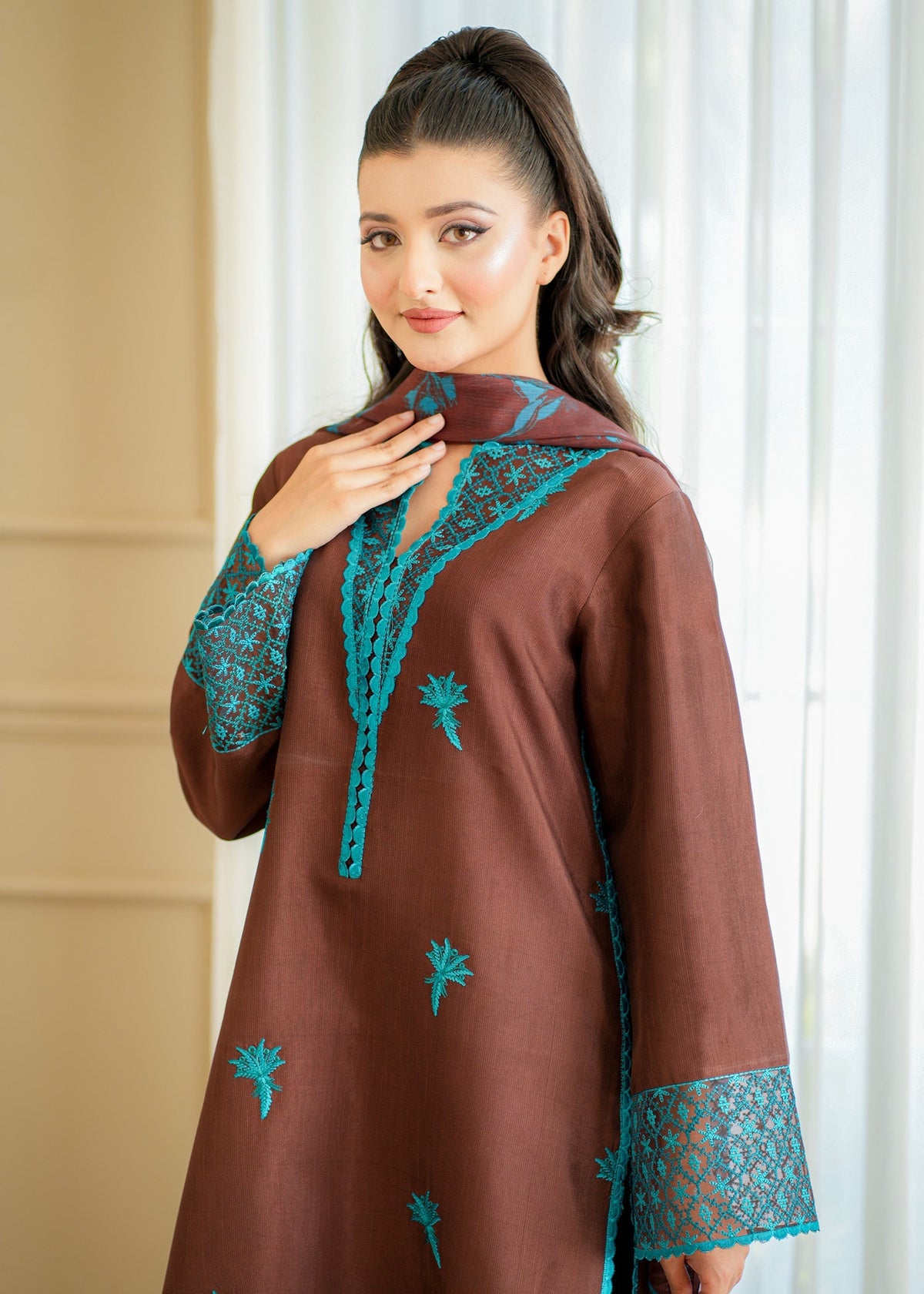 Fozia Khalid | Silk Spire | COCOA -  Fozia Khalid Ladies Clothes - Original Designer Dress - House of Maryam