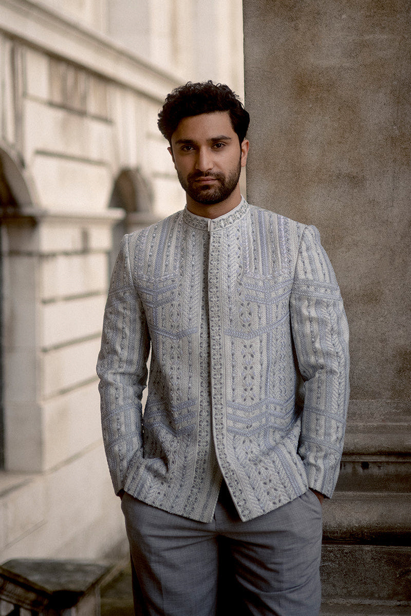 Republic By Omar Farooq | Couture Prince Coat | Self Woven Jacquard Prince Coat -  Republic by Omar Farooq Couture Prince Coat - Original Designer Dress - House of Maryam