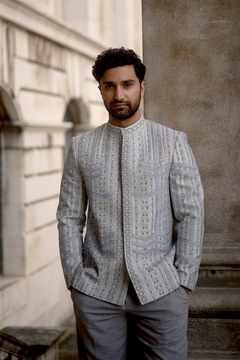 Republic By Omar Farooq | Couture Prince Coat | Self Woven Jacquard Prince Coat -  Republic by Omar Farooq Couture Prince Coat - Original Designer Dress - House of Maryam