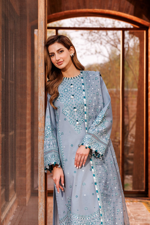 Farasha | Dastoor Embroidered Lawn SS24 | BERYL GREY