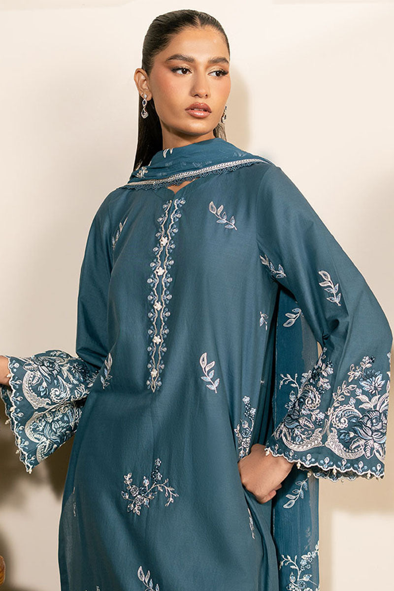 Cross Stitch | Mahiri Lawn 25 | TEAL SERENITY -  Cross Stitch Ladies Clothes - Original Designer Dress - House of Maryam