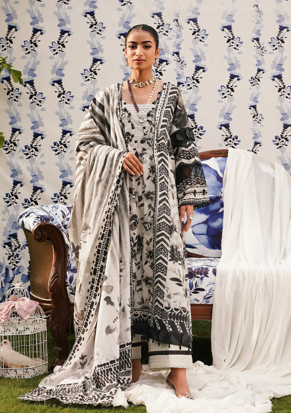 Elaf Premium | Printed Collection 24 | EEP-07B - Black Blossom -  Elaf Premium Casuals - Original Designer Dress - House of Maryam