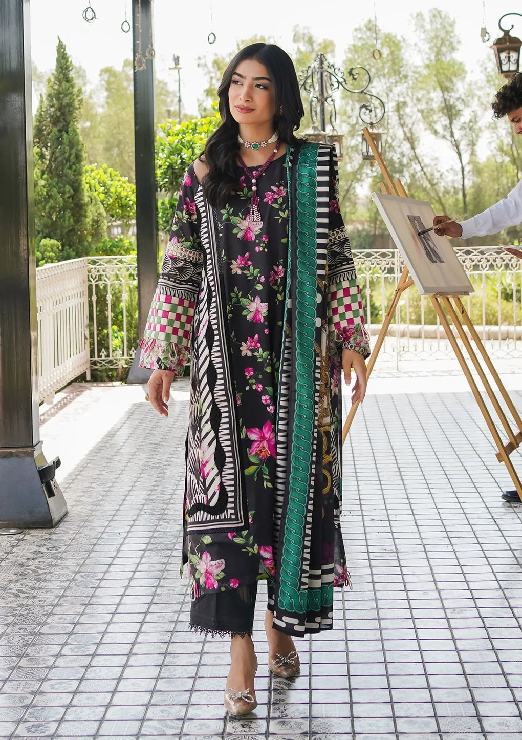 Elaf Premium | Printed Collection 24 | EEP-02A - Dark Floral by Designer Elaf Premium - House of Maryam - Pakistani Designer Ethnic Wear in {{ shop.shopifyCountryName }}