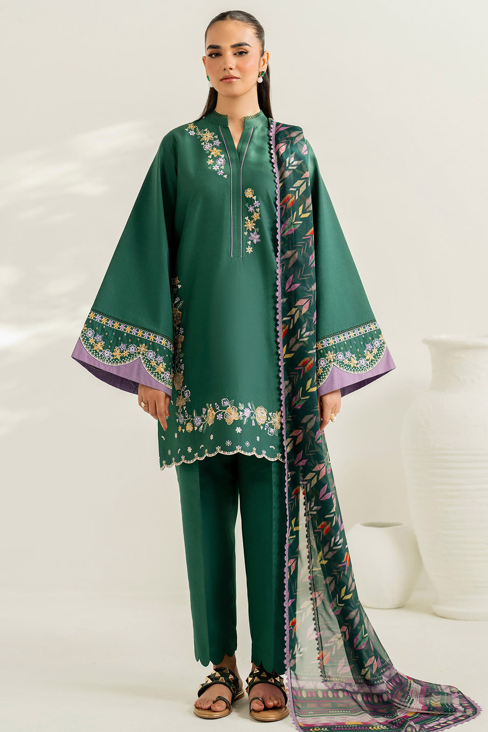 Farasha | Thread Lines Embroidered | Deep Pine -  Farasha Ladies Clothes - Original Designer Dress - House of Maryam