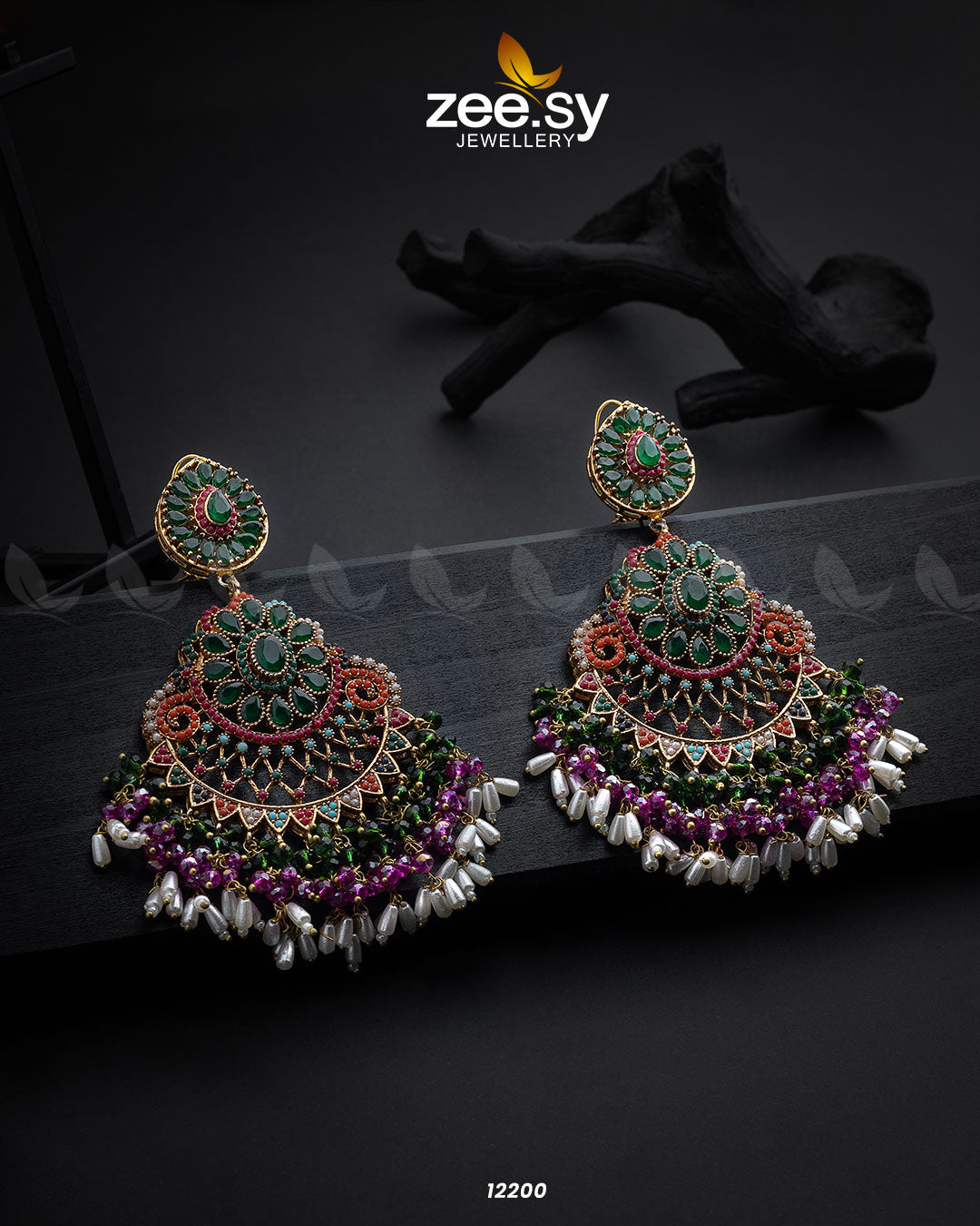Lahza Naurattan Earrings -  Zeesy Earrings - Original Designer Dress - House of Maryam