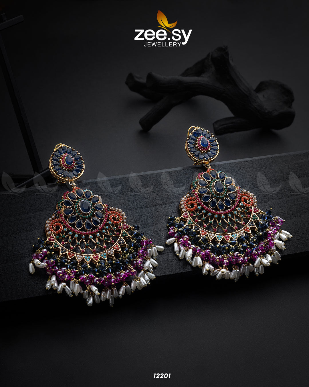 Lahza Naurattan Earrings -  Zeesy Earrings - Original Designer Dress - House of Maryam