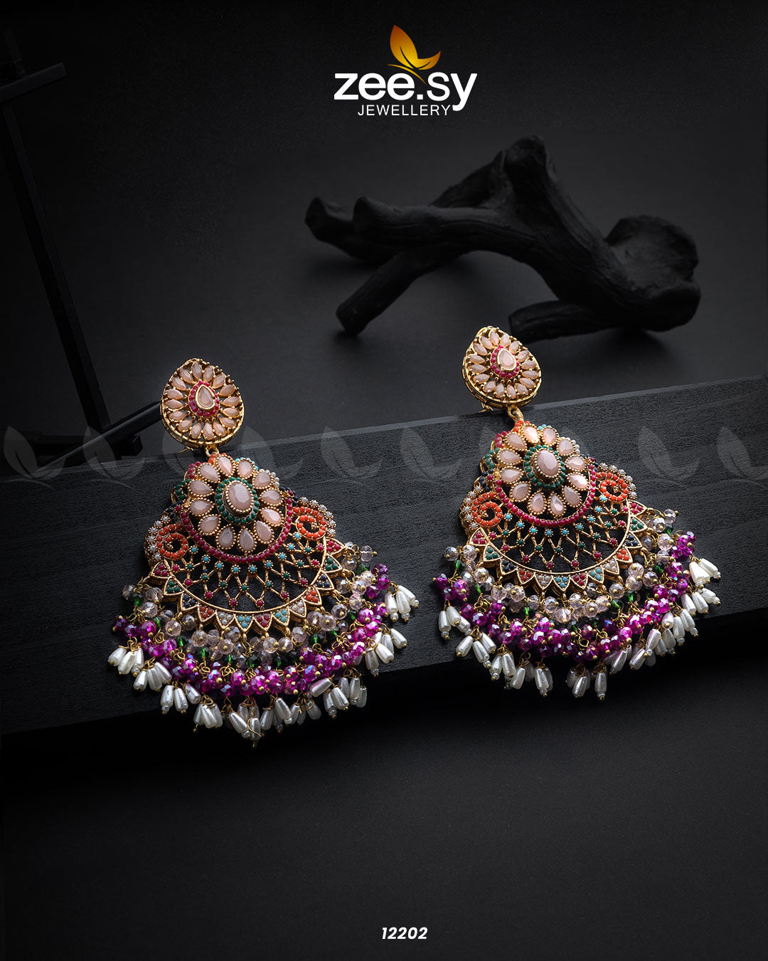 Lahza Naurattan Earrings -  Zeesy Earrings - Original Designer Dress - House of Maryam