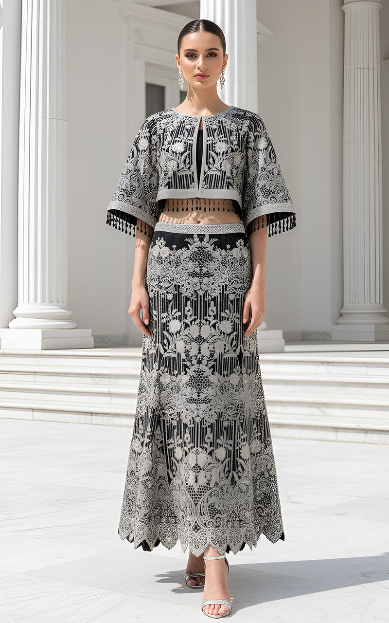 Threads and Motifs | Formal Dresses 25 | Organza Embroidered Cape With Skirt