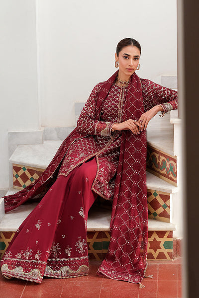 Cross Stitch | Wedding Pret | Crimson Cascade-3PC Chiffon Embroidered Pret