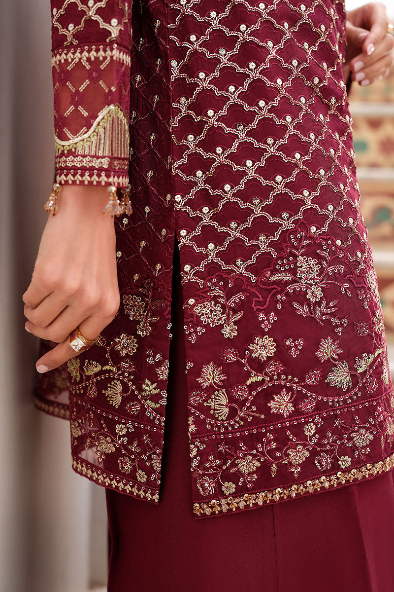 Cross Stitch | Wedding Pret | Crimson Cascade-3PC Chiffon Embroidered Pret