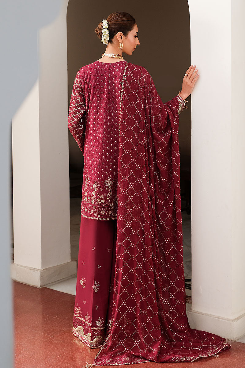Cross Stitch | Wedding Pret | Crimson Cascade-3PC Chiffon Embroidered Pret-7