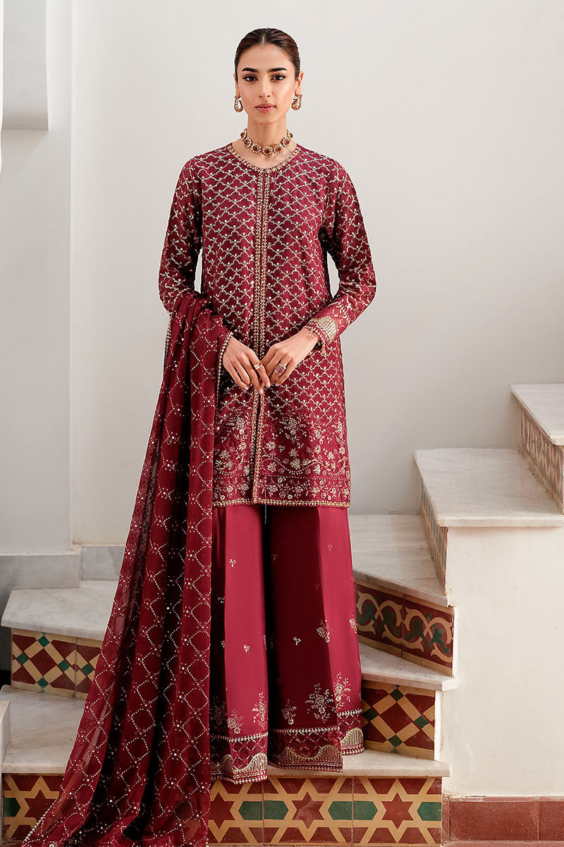 Cross Stitch | Wedding Pret | Crimson Cascade-3PC Chiffon Embroidered Pret-3