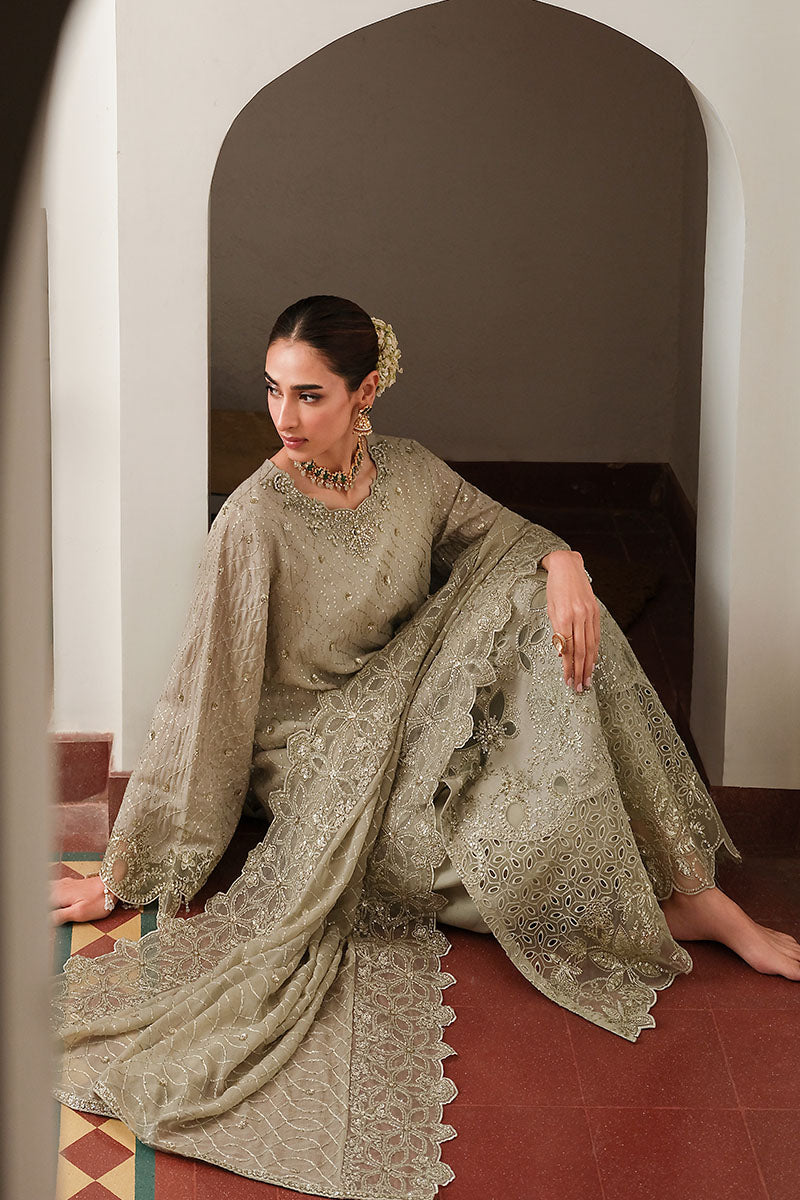 Cross Stitch | Wedding Pret | Ashen Dream-3PC Silk Embroidered Pret-2