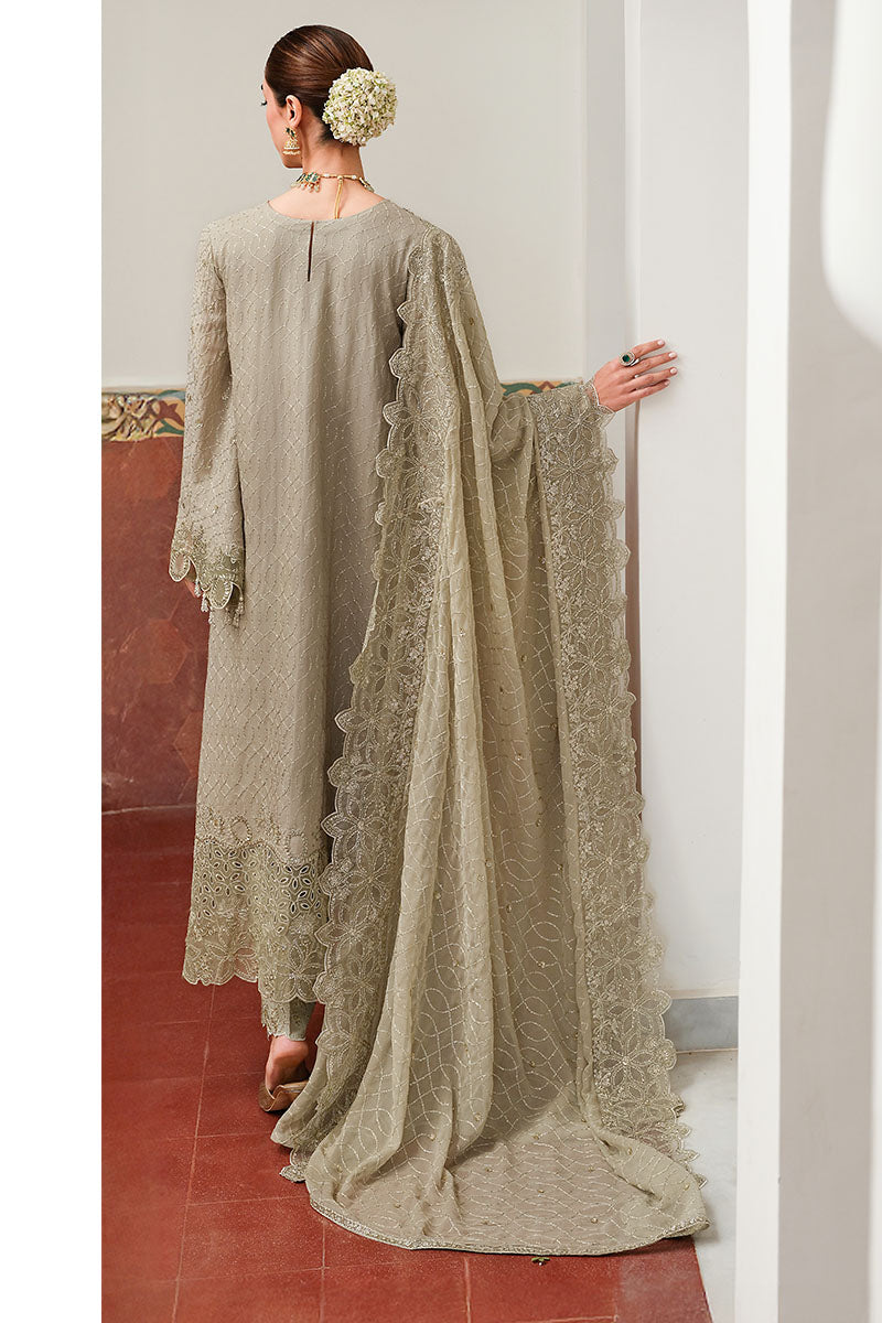 Cross Stitch | Wedding Pret | Ashen Dream-3PC Silk Embroidered Pret, image 5