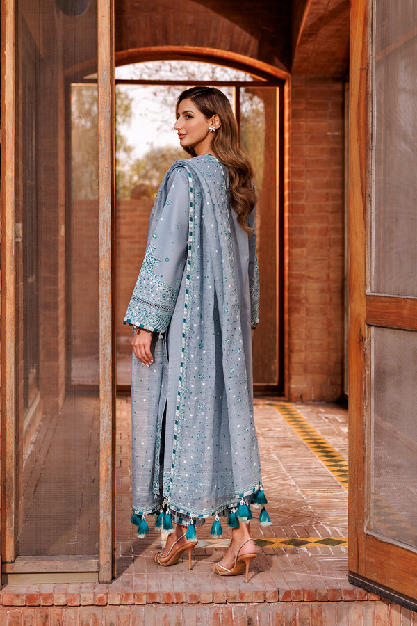 Farasha | Dastoor Embroidered Lawn SS24 | BERYL GREY -  Farasha Luxury - Original Designer Dress - House of Maryam