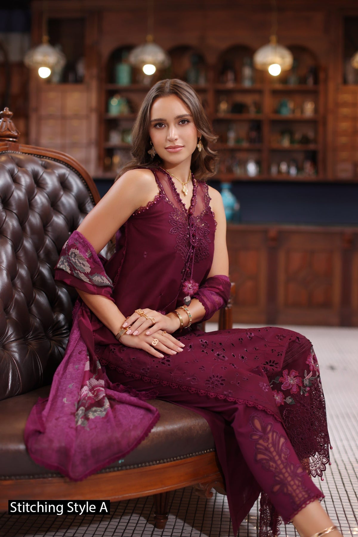 Noor by Saadia Asad | Eid Luxury Schiffli Laserkari 25 | D12- Plum -  Noor by Saadia Asad Ladies Clothes - Original Designer Dress - House of Maryam