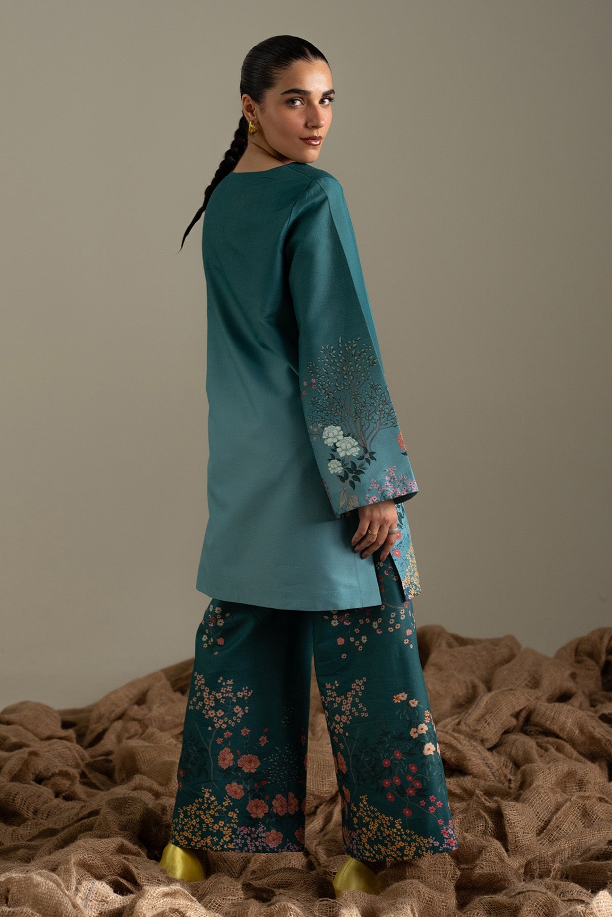 Afrozeh Frayed turquoise green lawn co-ord set, photo 2