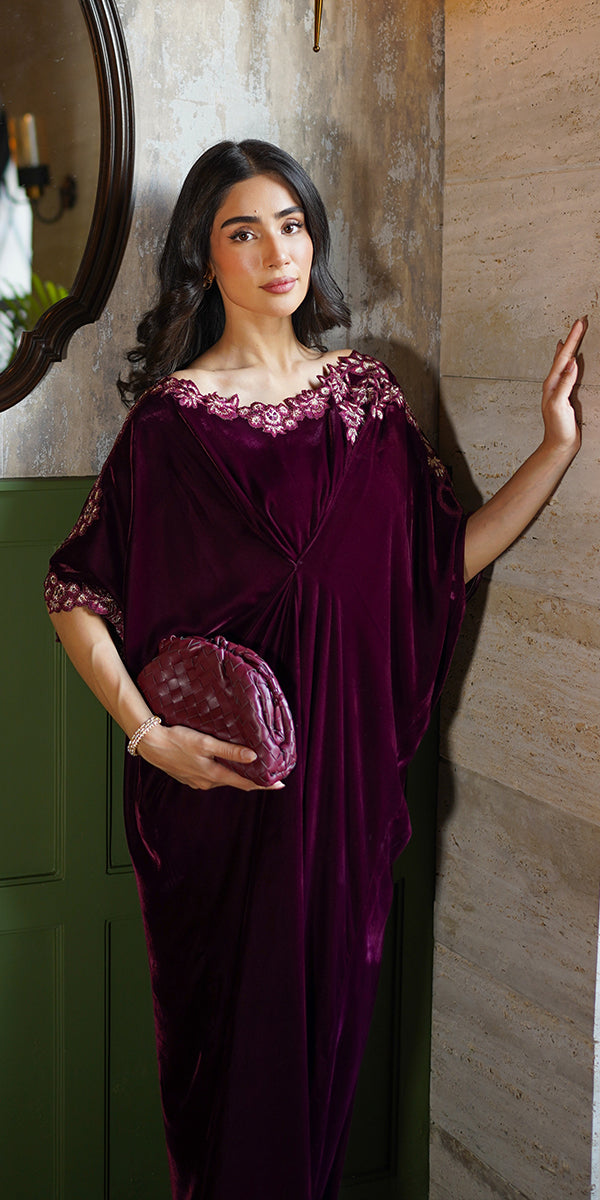 Erum Khan | Velvet Wisper | Wine Whisper -  Erum Khan Ladies Clothes - Original Designer Dress - House of Maryam