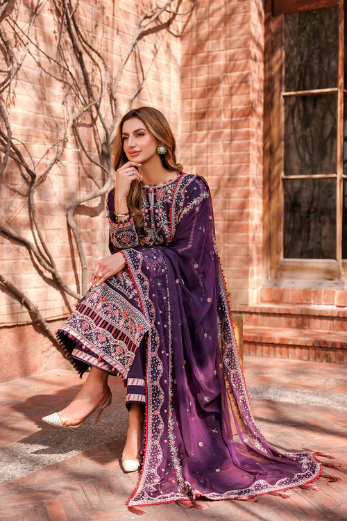 Farasha | Kaavish Lawn 24 | SHADOW BERRY -  Farasha Luxury - Original Designer Dress - House of Maryam