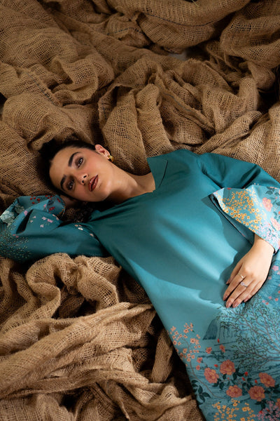 Afrozeh Frayed turquoise green lawn co-ord set, photo 3