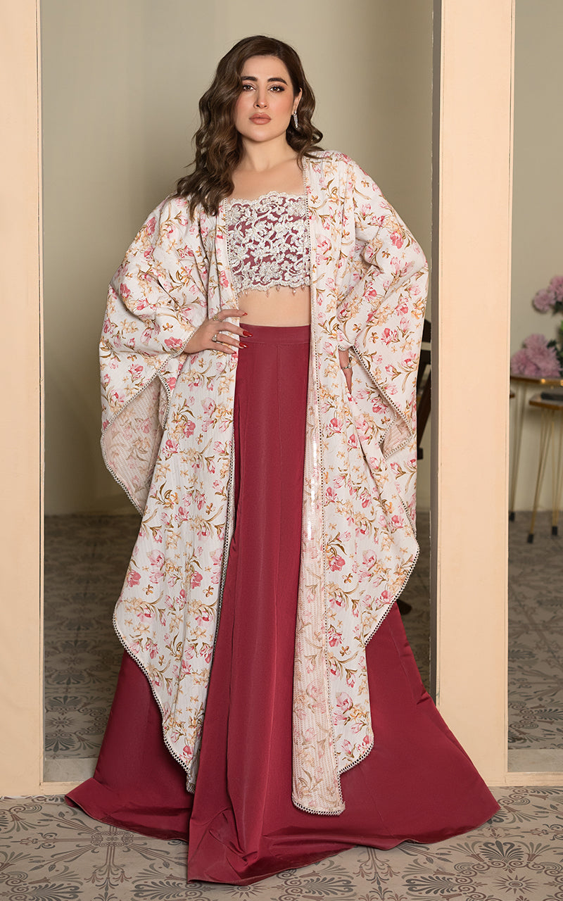 Threads and Motifs | Formal Dresses 25 | Embroidered Blouse With Printed Cape And Skirt -  Threads and Motifs Ladies Clothes - Original Designer Dress - House of Maryam