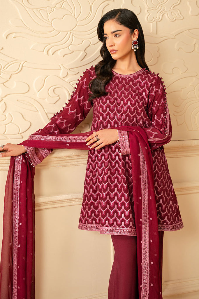 Cross Stitch | Luxe Atelier 25 | BURGUNDY BLISS -  Cross Stitch Ladies Clothes - Original Designer Dress - House of Maryam