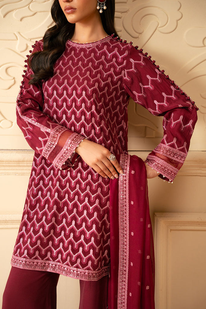 Cross Stitch | Luxe Atelier 25 | BURGUNDY BLISS -  Cross Stitch Ladies Clothes - Original Designer Dress - House of Maryam