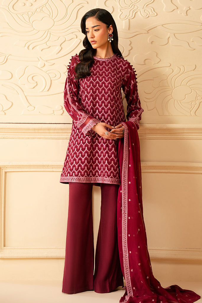 Cross Stitch | Luxe Atelier 25 | BURGUNDY BLISS -  Cross Stitch Ladies Clothes - Original Designer Dress - House of Maryam