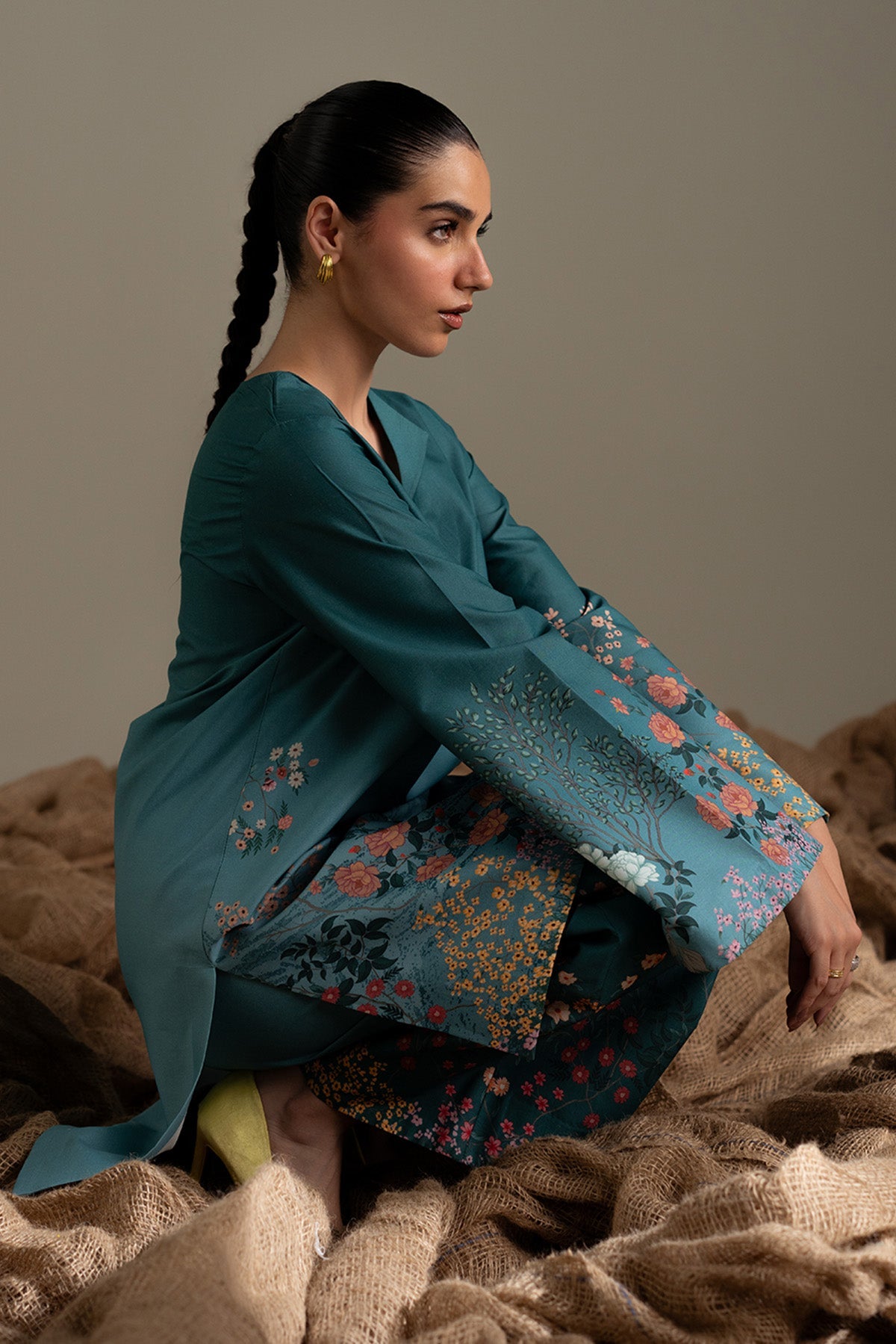 Afrozeh Frayed turquoise green lawn co-ord set, photo 4