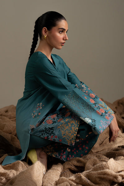 Afrozeh Frayed turquoise green lawn co-ord set, photo 4