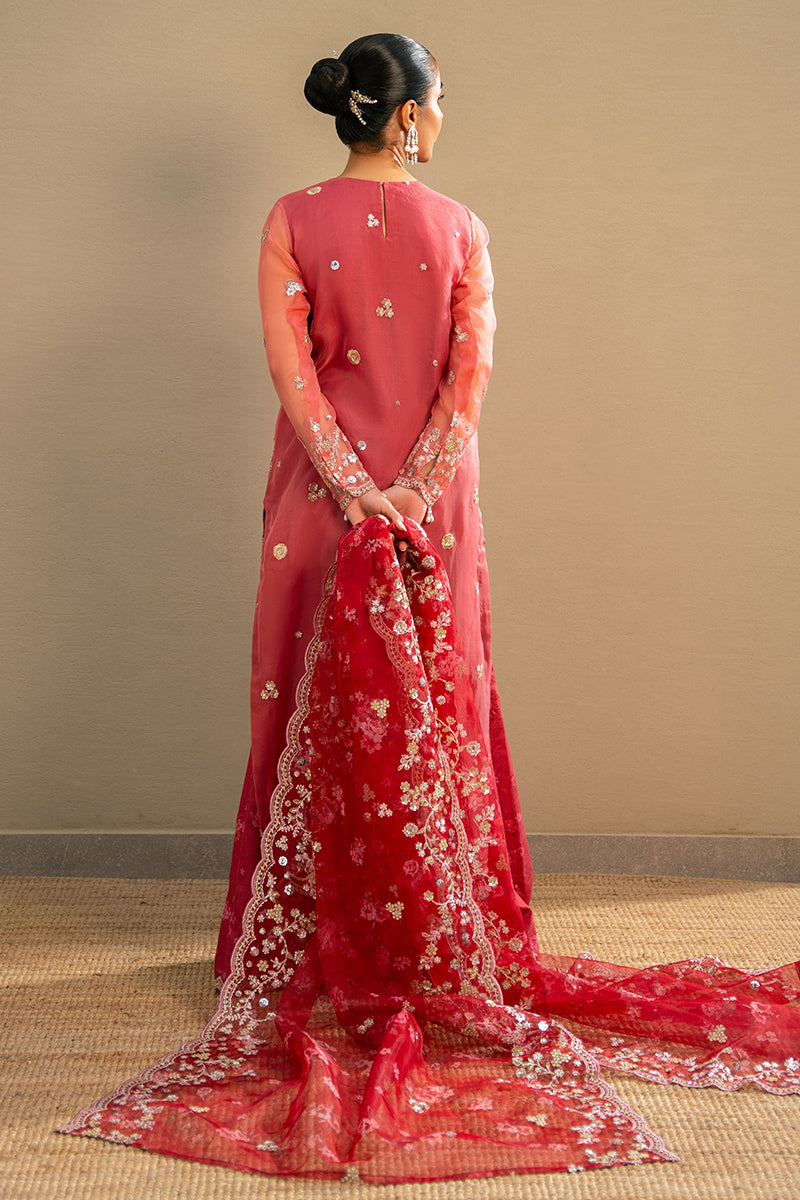 Cross Stitch | Wedding Pret | Crimson Fire-3PC Organza Embroidered Pret, image 6
