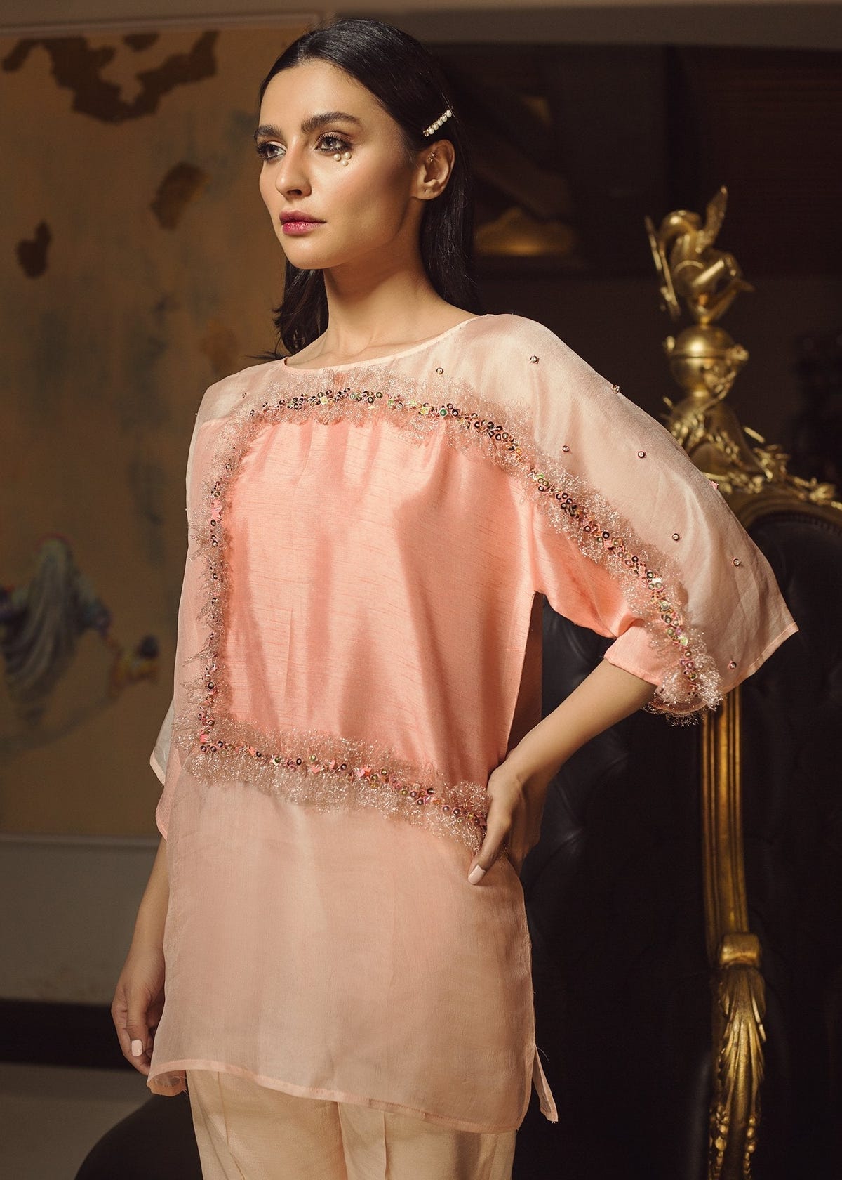 Hana | Serendipity Ready to Wear | Peach Ripple -  Hana Ladies Clothes - Original Designer Dress - House of Maryam