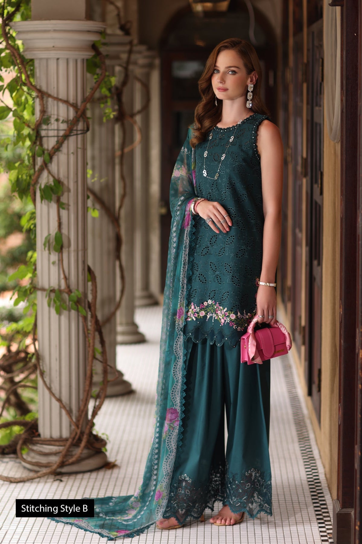 Noor by Saadia Asad | Eid Luxury Schiffli Laserkari 25 | D5- Teal -  Noor by Saadia Asad Ladies Clothes - Original Designer Dress - House of Maryam