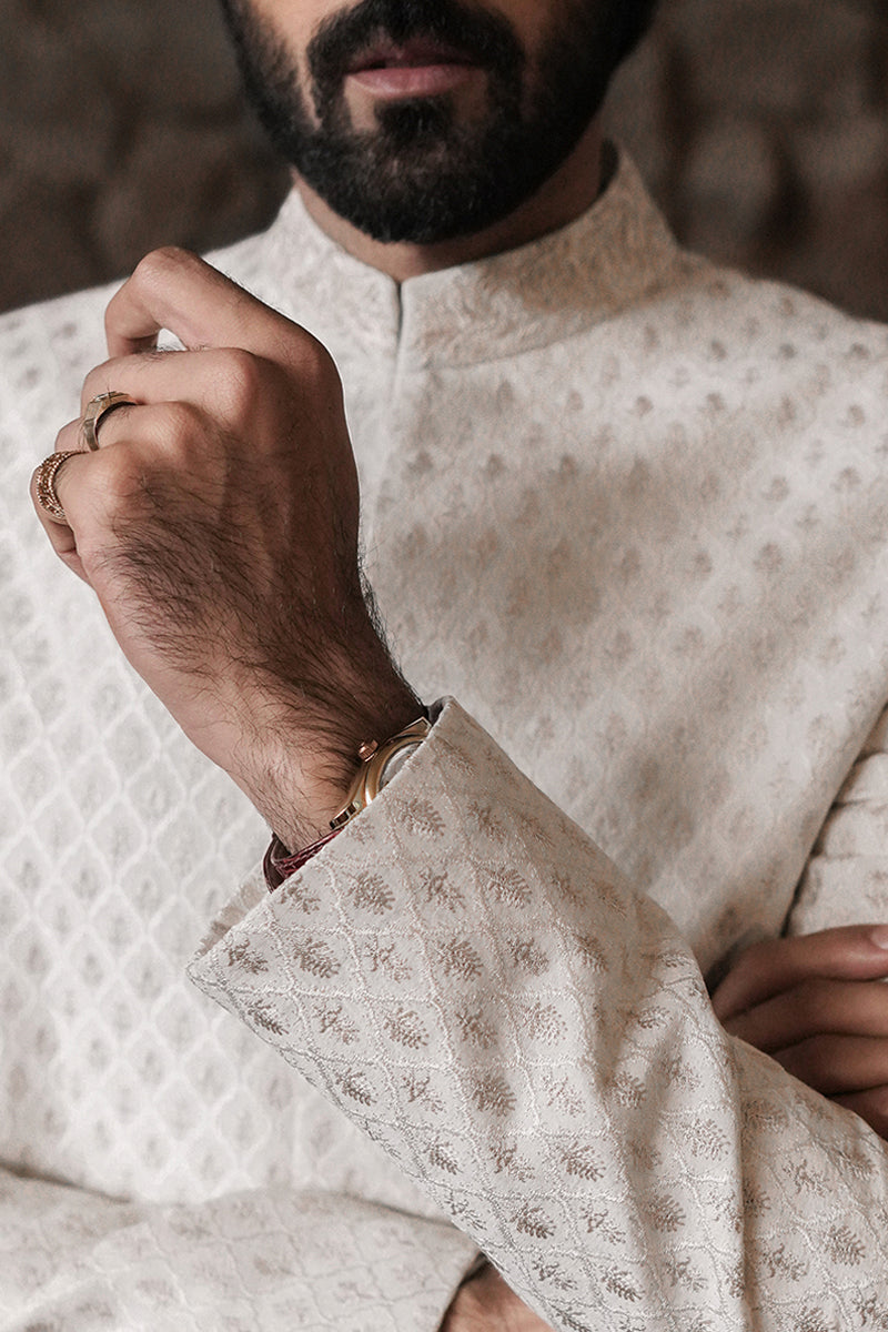 Republic By Omar Farooq | Sherwani Couture | Pearl White Embroidered Sherwani