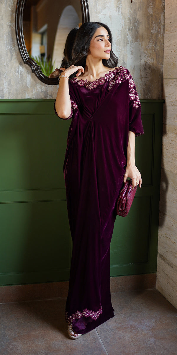 Erum Khan | Velvet Wisper | Wine Whisper -  Erum Khan Ladies Clothes - Original Designer Dress - House of Maryam