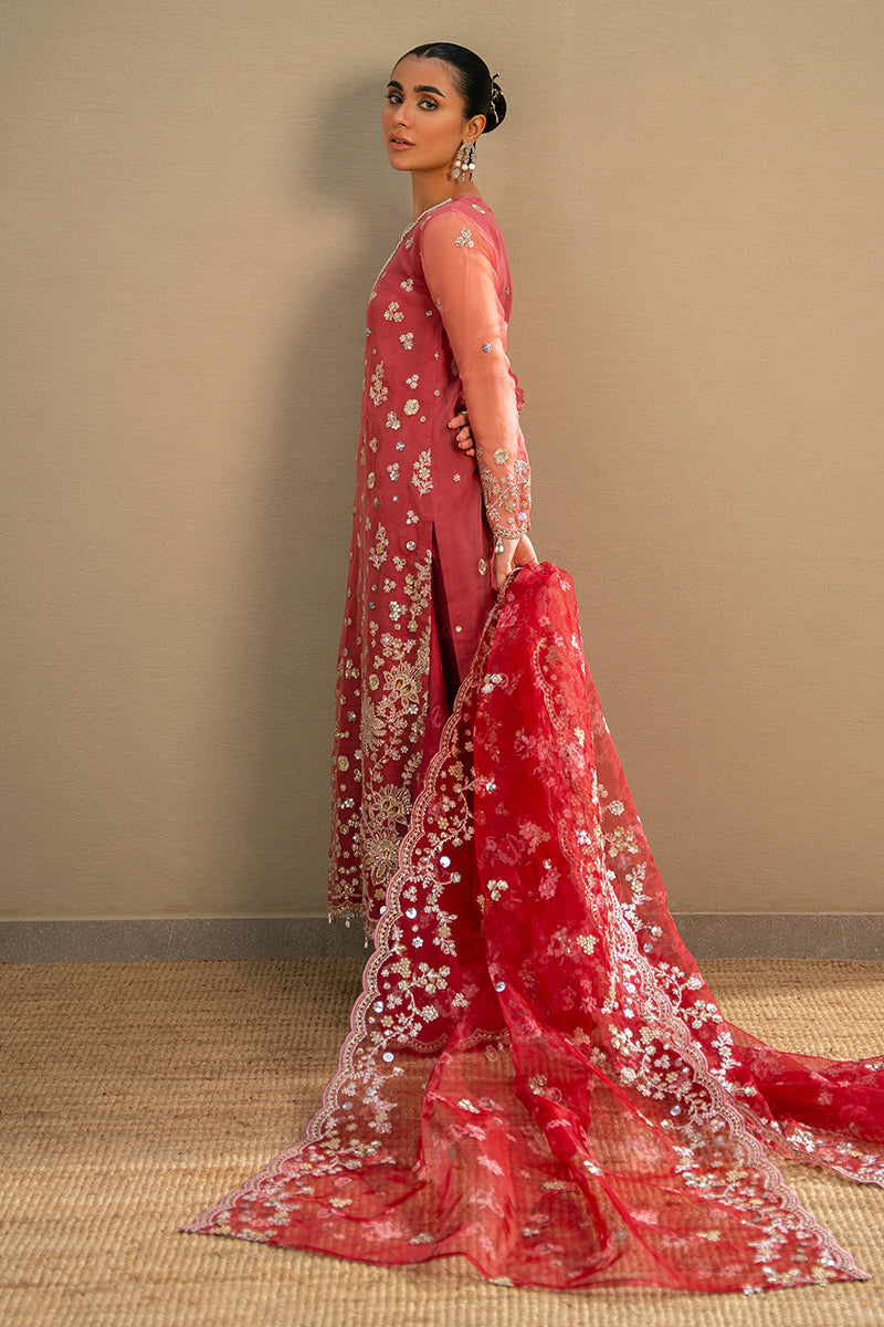 Cross Stitch | Wedding Pret | Crimson Fire-3PC Organza Embroidered Pret, image 5